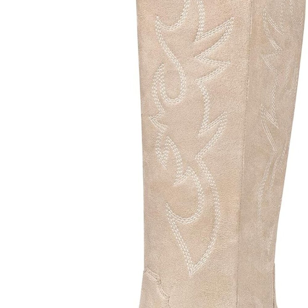 Women Cowboy Boots Suede Waterproof Chunky Heel Wide Calf Western Tall